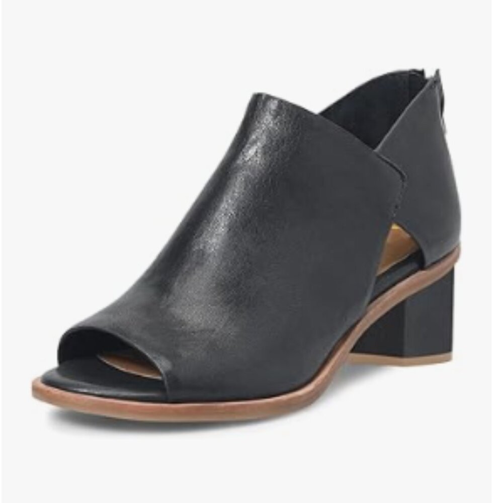 YDN Black Peep Toe Booties Low Chunky Block Heels Back Zipper Sandal Ankle Boots